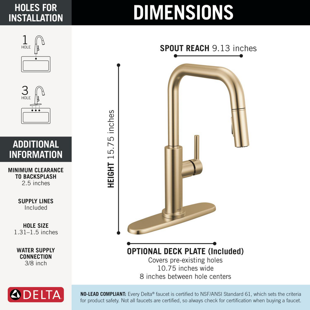 Nicoli Double Bend Spout CZ 19868LF-CZ | Delta Faucet