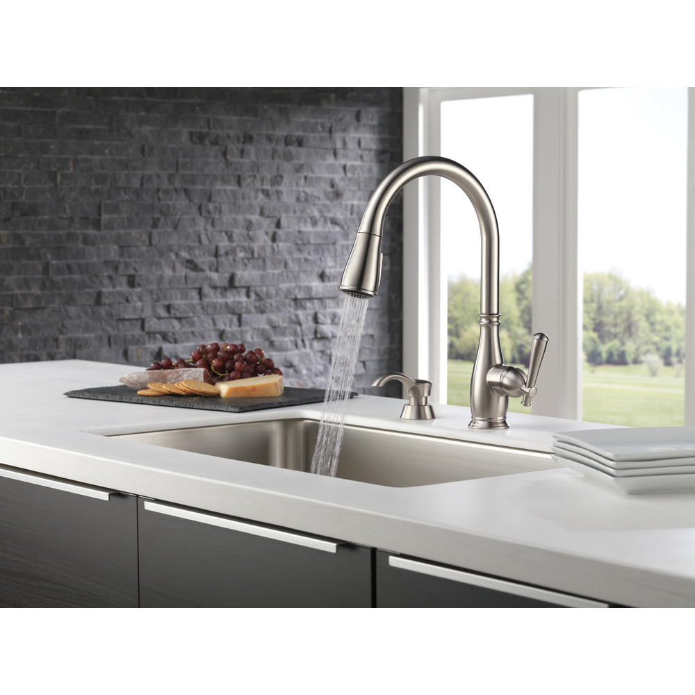Single Handle Pull-Down Kitchen Faucet with Soap Dispenser and
