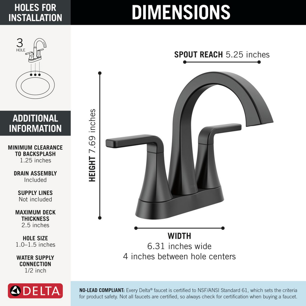 Two Handle Centerset Bathroom Faucet 2562LF-BLMPU | Delta Faucet