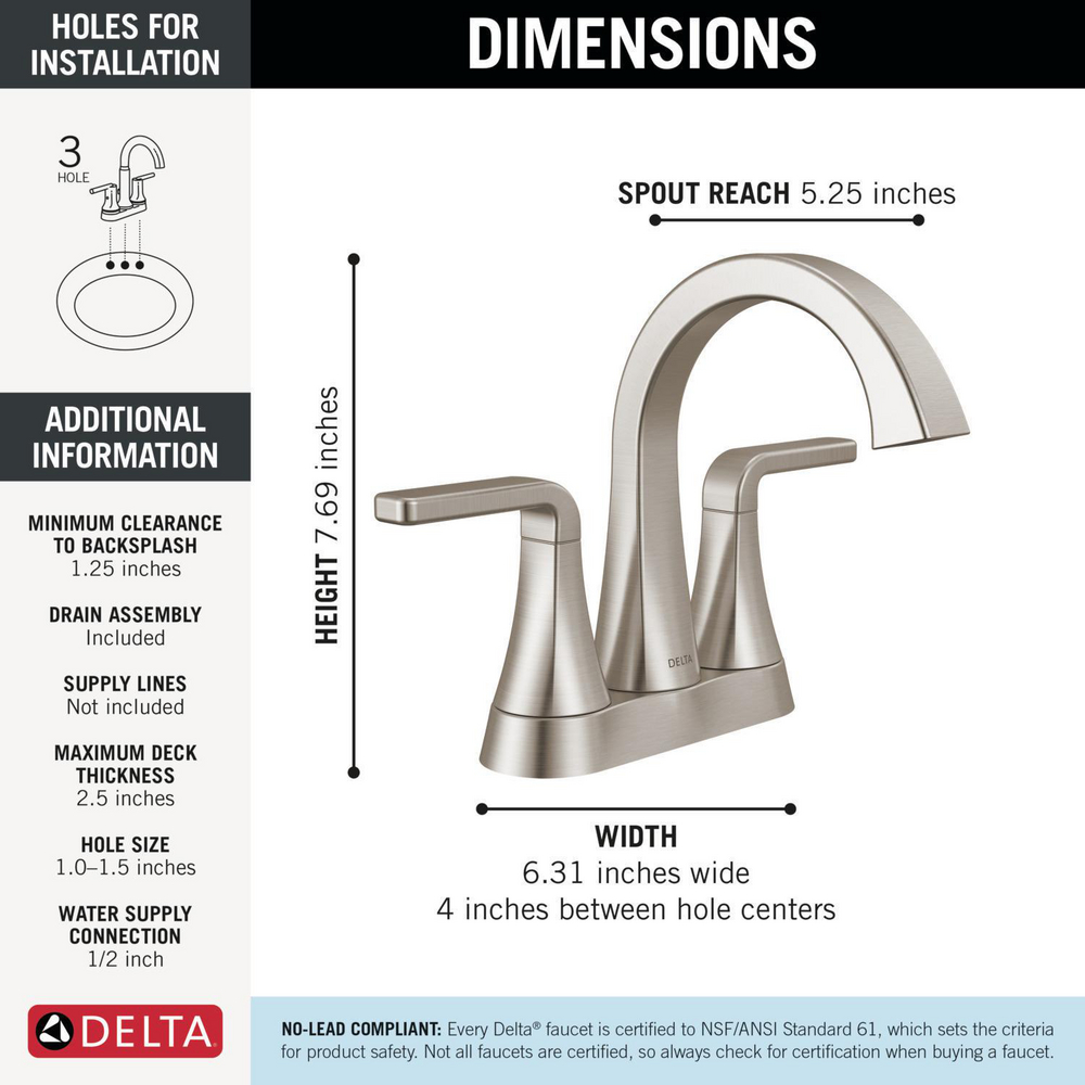 Two Handle Centerset Bathroom Faucet 2562LF-SSMPU | Delta Faucet