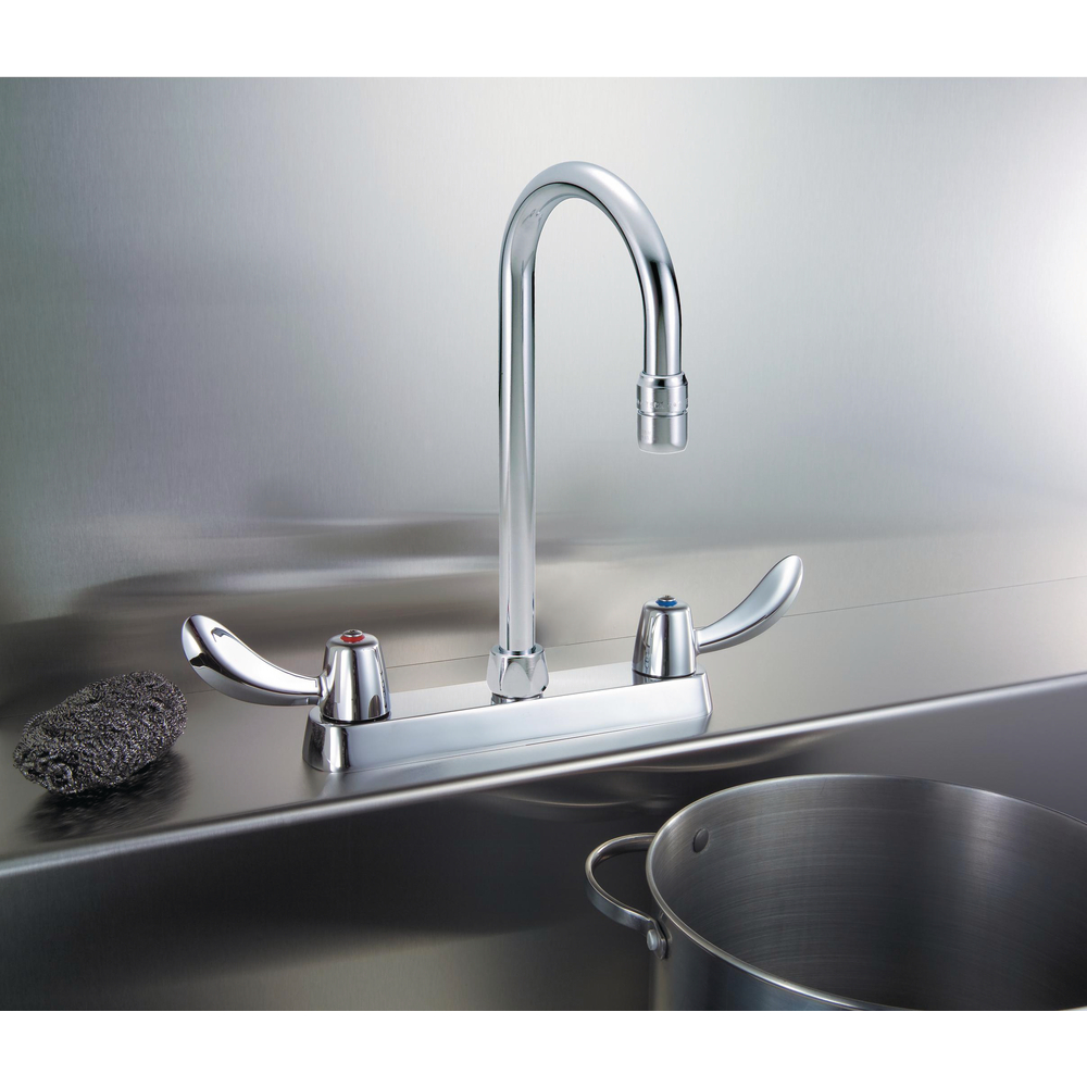 Two-Handle Deck-Mount Sink Faucet with Gooseneck Spout 26C3952