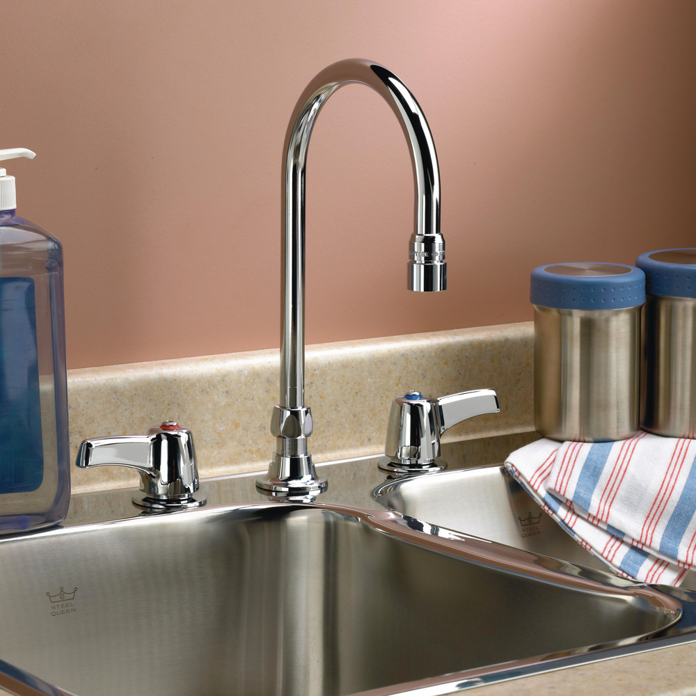 Two-Handle Deck-Mount Sink Faucet with Gooseneck Spout 27C2923