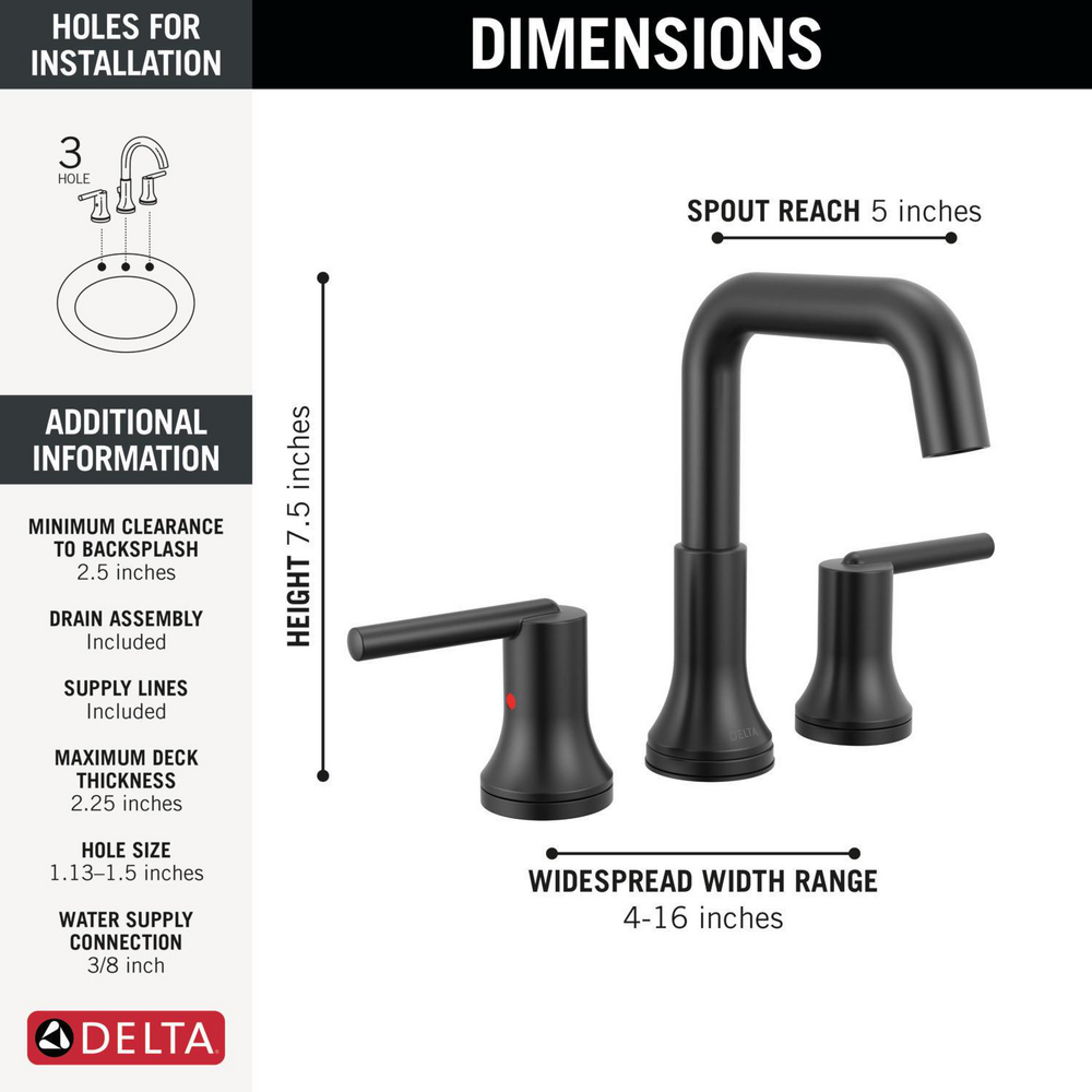 Two Handle Widespread Bathroom Faucet 3554-BLMPU-DST | Delta Faucet