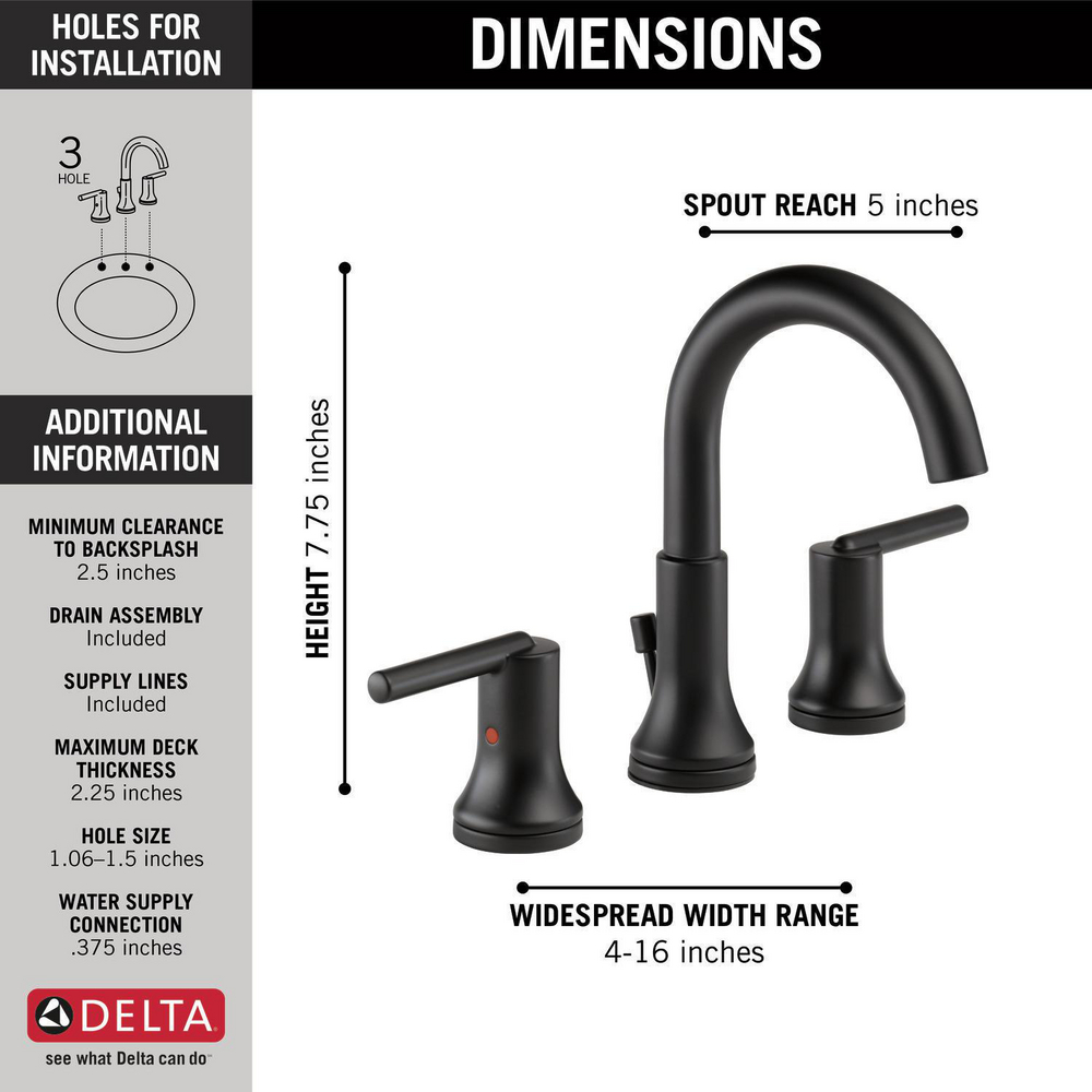 Widespread Lavatory Faucet w/ metal pop-up 3559-BLMPU-DST | Delta