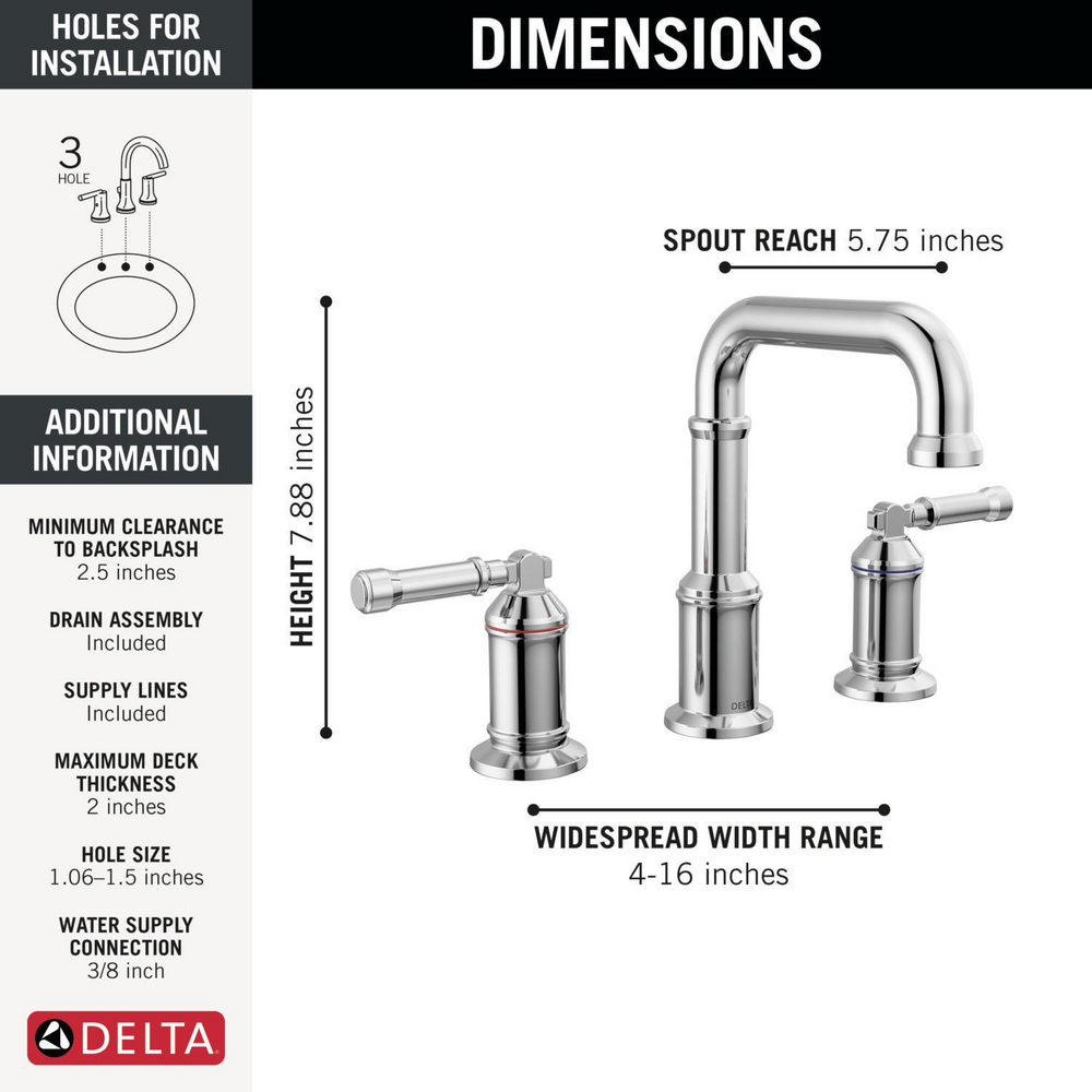 Two Handle Widespread Bathroom Faucet 3584-PR-DST | Delta Faucet