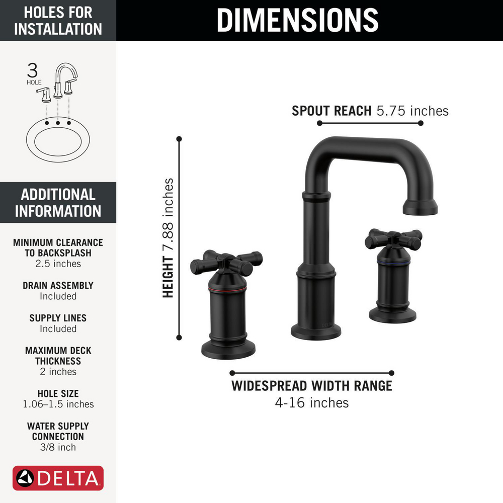 Two Handle Widespread Bathroom Faucet 3587-BL-DST | Delta Faucet
