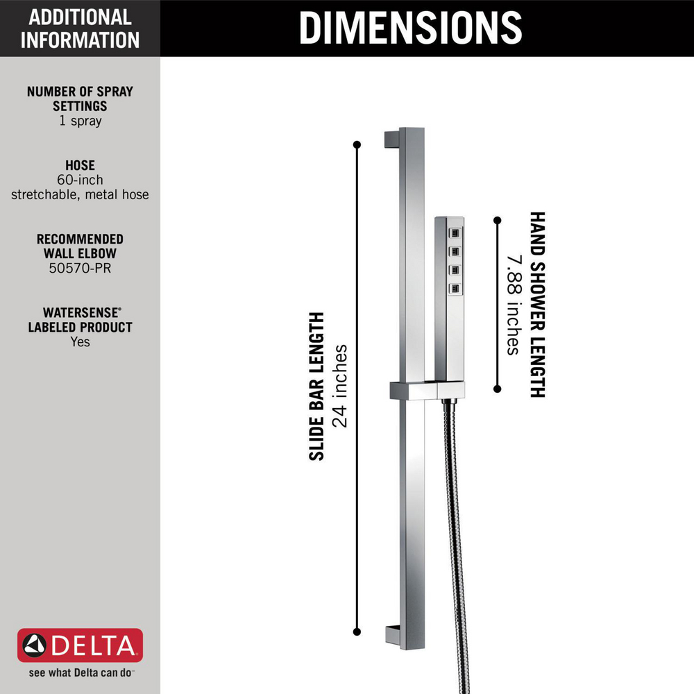 Slide Bar Hand Shower with H2Okinetic 51567-PR | Delta Faucet