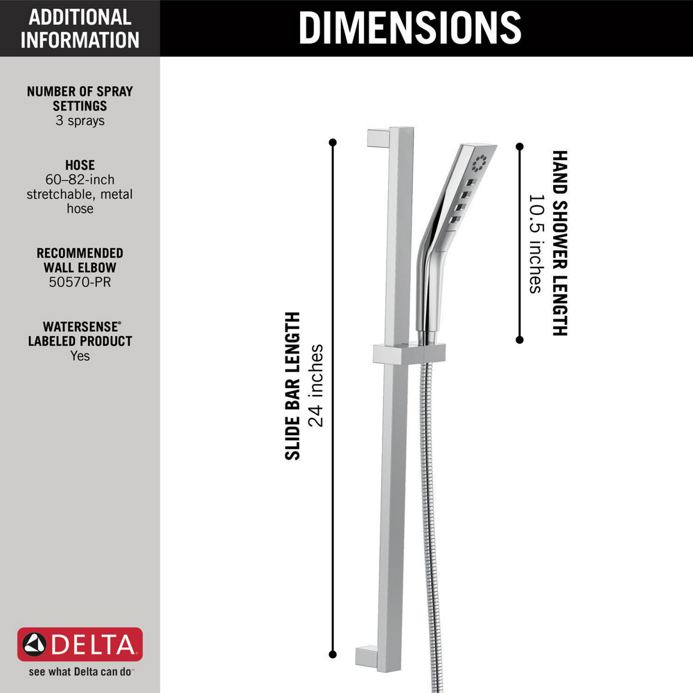 H2Okinetic 3-Setting Slide Bar Hand Shower 51799-PR | Delta Faucet