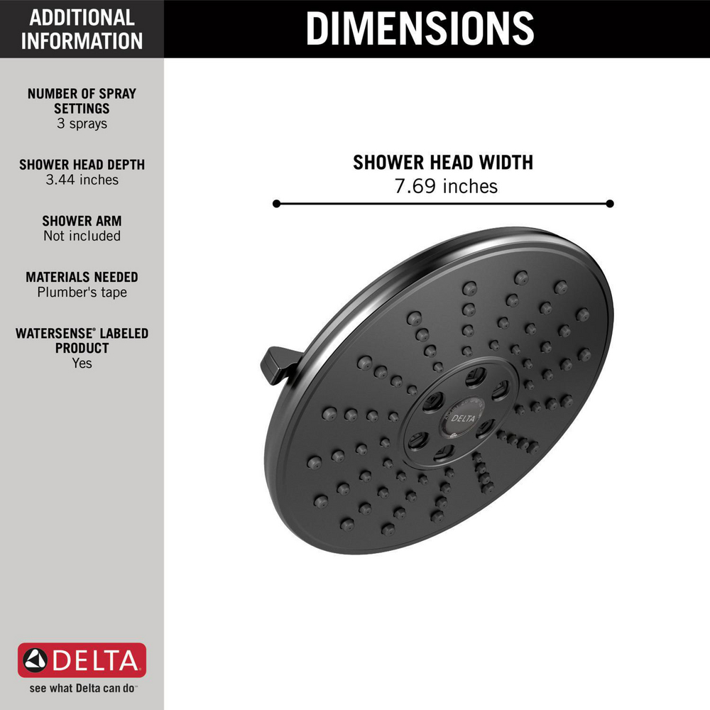 H2O Shower Head 1.75 GPM 3-Setting 52688-BL | Delta Faucet