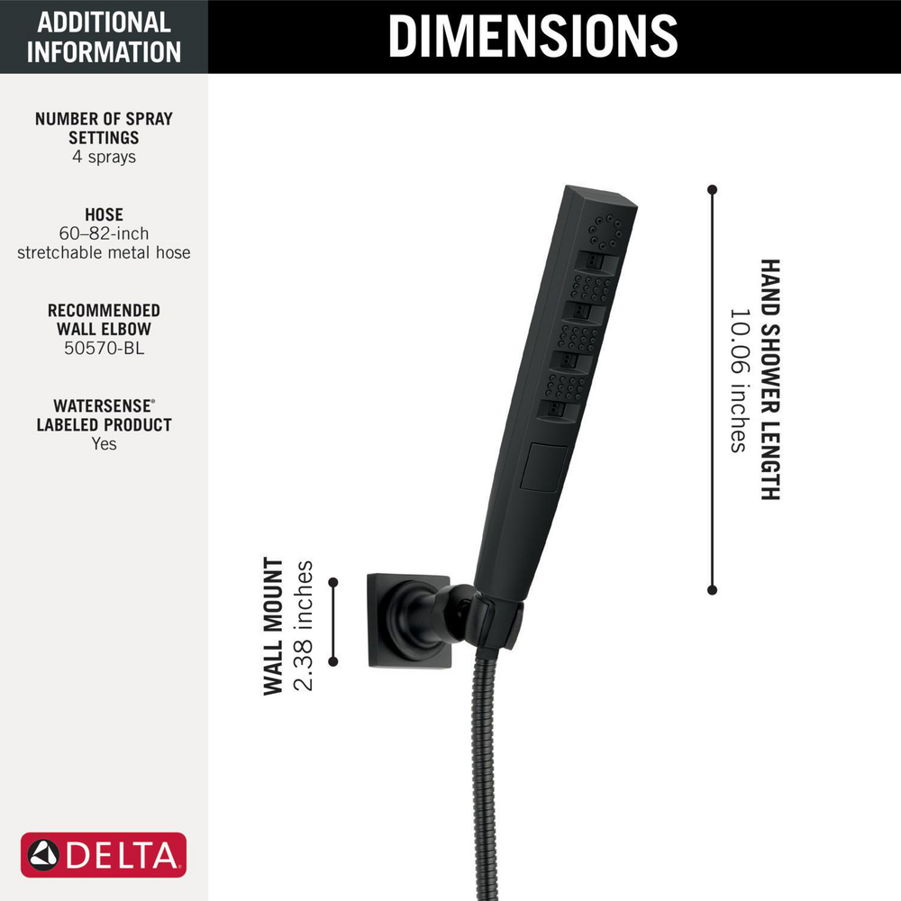 H2Okinetic 4-Setting Wall Mount Hand Shower 55140-BL | Delta Faucet