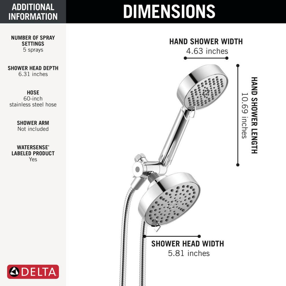 75756 5-Setting Two-in-One Combination Shower with Additional Mount 75756 ...