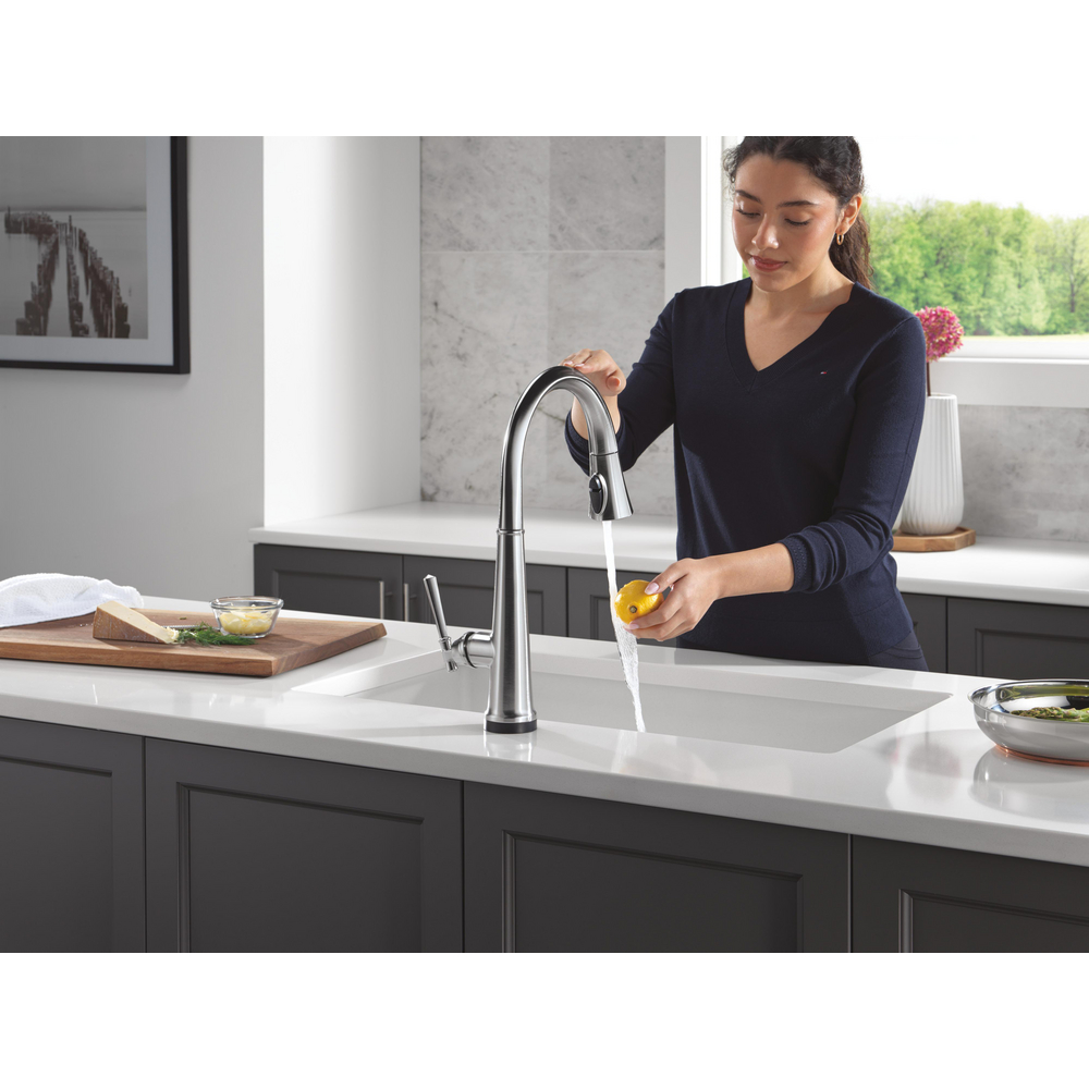 Emmeline Touchless Kitchen Pulldown AR 9182TL-AR-PR-DST | Delta Faucet