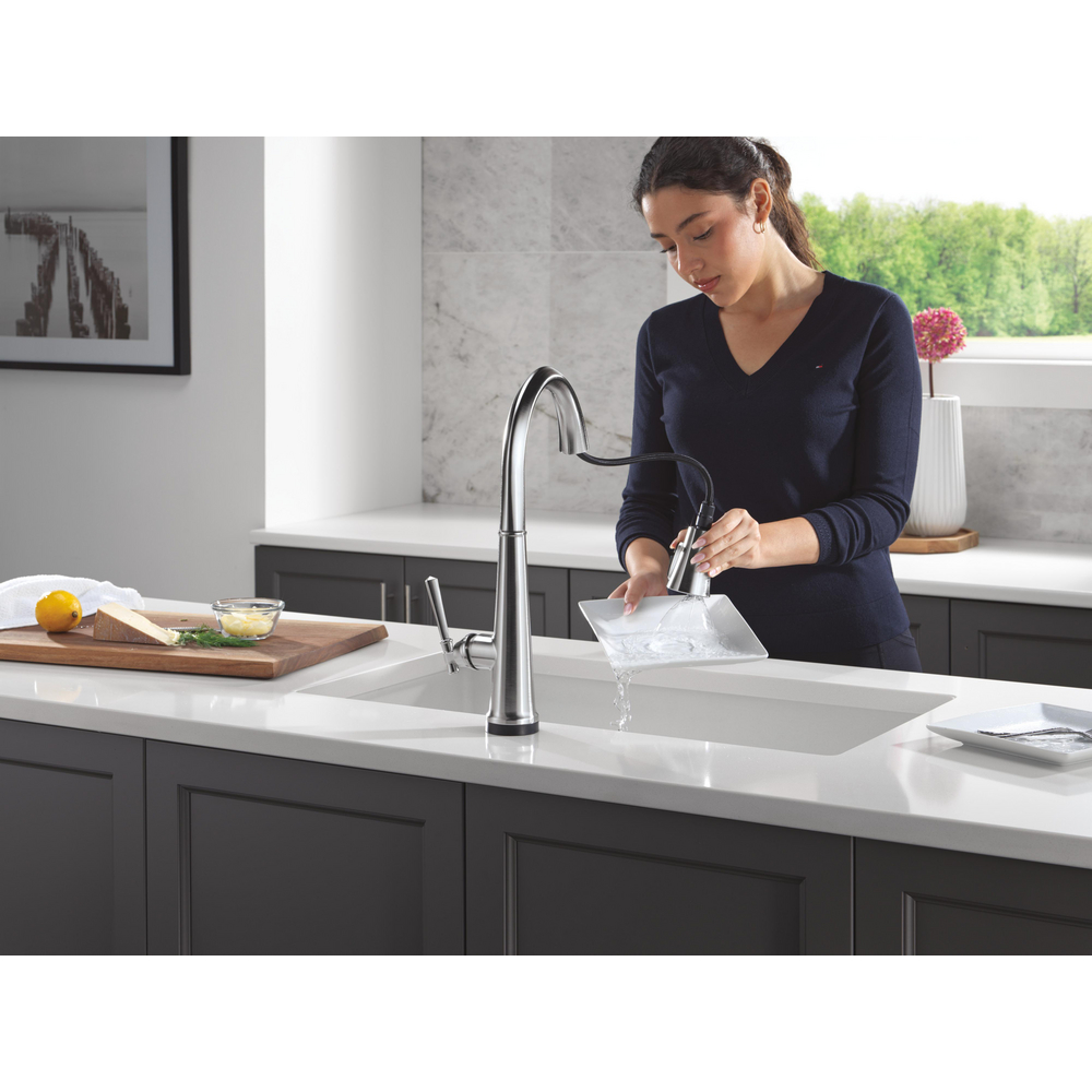 Emmeline Touchless Kitchen Pulldown AR 9182TL-AR-PR-DST | Delta Faucet
