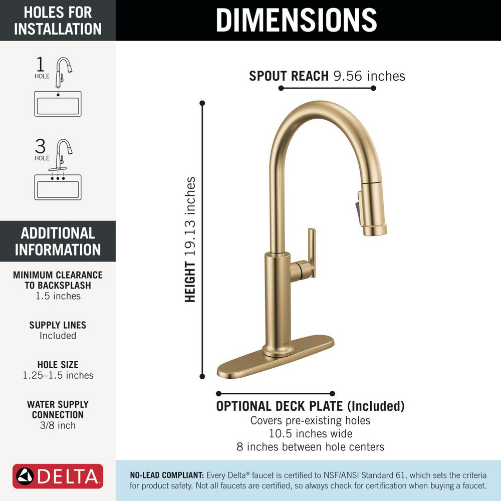 Durandalt Altado Pulldown Kitchen 9186-CZ-DST | Delta Faucet