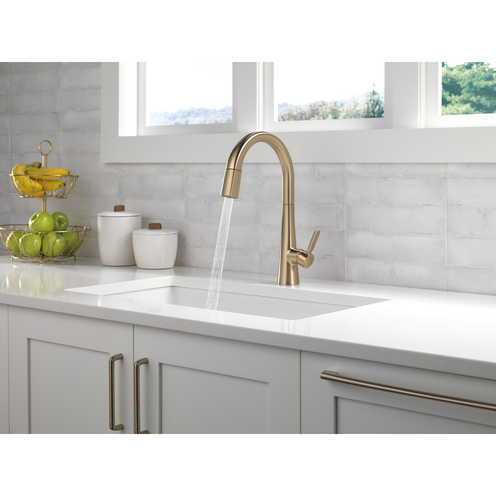 Delta Monrovia Single Handle Pull Down Sprayer Kitchen Faucet in Lumicoat Champagne  Bronze