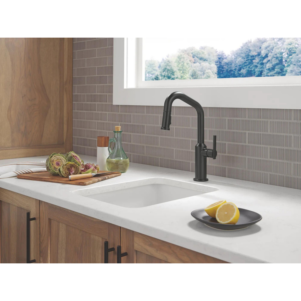 Cordova-Bar/Prep Pulldown Faucet Angle Spout 9885-BL-DST | Delta