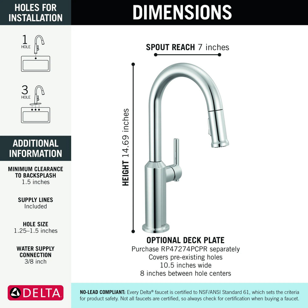 Cordova-Bar/Prep Pulldown Faucet Arc Spout 9985-PR-DST | Delta Faucet