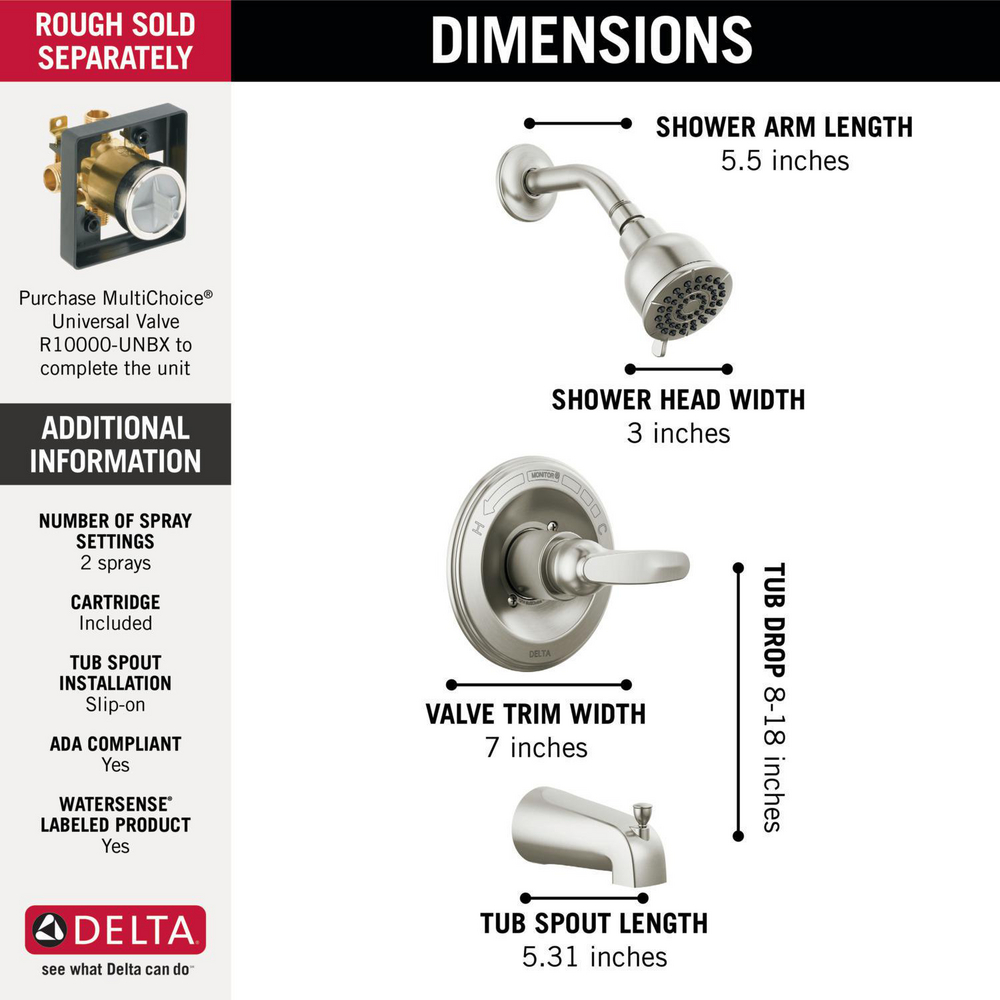 Monitor 13 Series Tub & Shower Trim BT13410SS Delta Faucet
