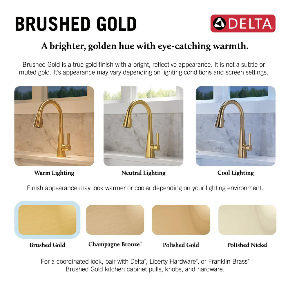 Lenta Brushed Gold Kitchen Pulldown 19802Z-GB-DST | Delta Faucet