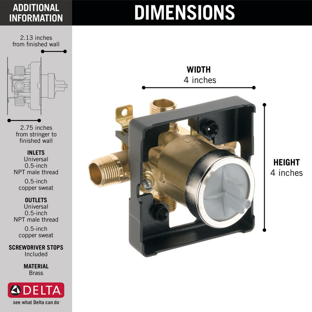 thumbnail image 2 of Delta R1000 MultiChoice Universal Tub/Shower Valve Rough-In - IPS Inlets/Outlets 2 of 11