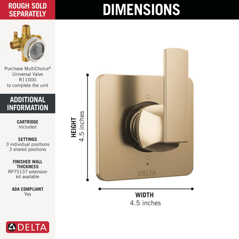 6-Setting 3-Port Diverter Trim T11937-CZ | Delta Faucet