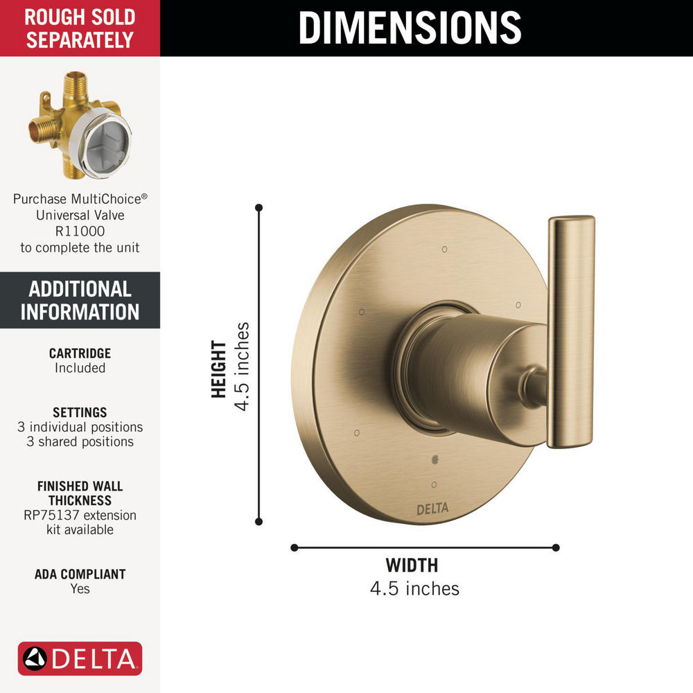 6-Setting 3-Port Diverter Trim T11942-CZ | Delta Faucet