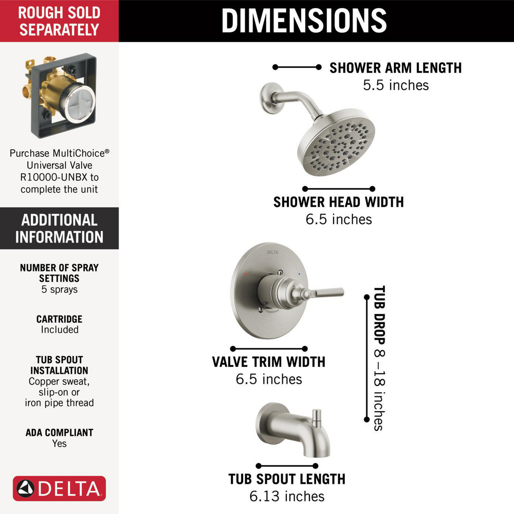 Monitor 14 Series Tub & Shower Trim T14435SS Delta Faucet