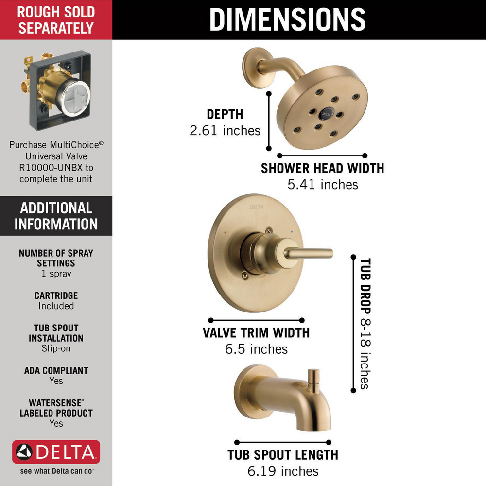 14 Series MC Tub/Shower Trim T14459-CZ | Delta Faucet