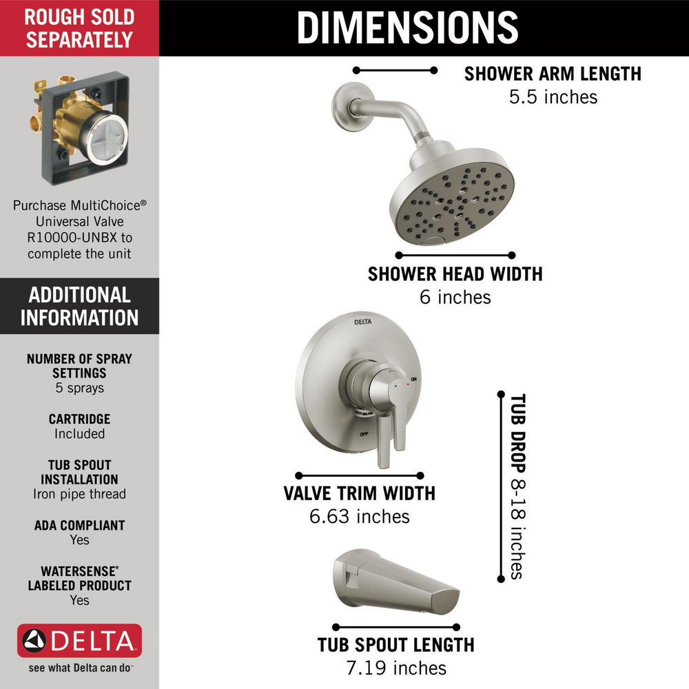 17S Tub Shower Trim with H2OKinetic T17472-SS-PR | Delta Faucet