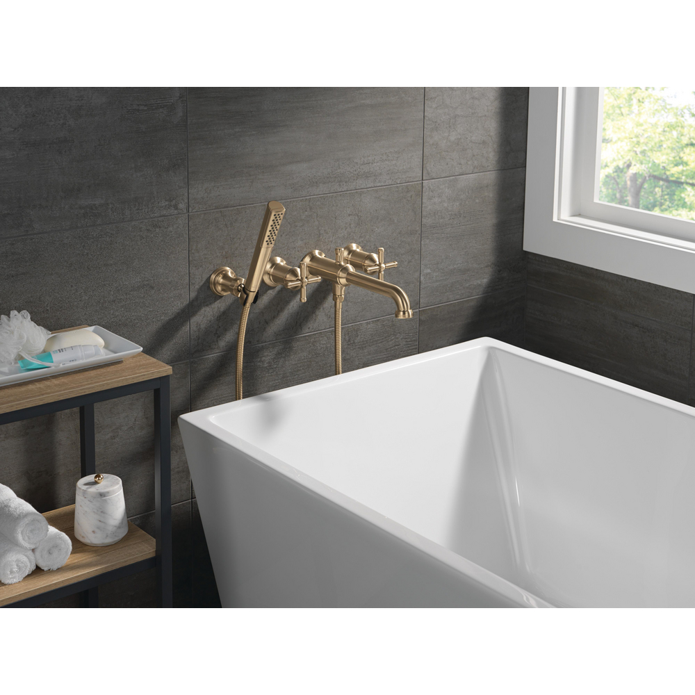 Wall Mount Tub Filler Trim with Hand Shower - Less Handles  T5784-CZ-PR-LHP-WL