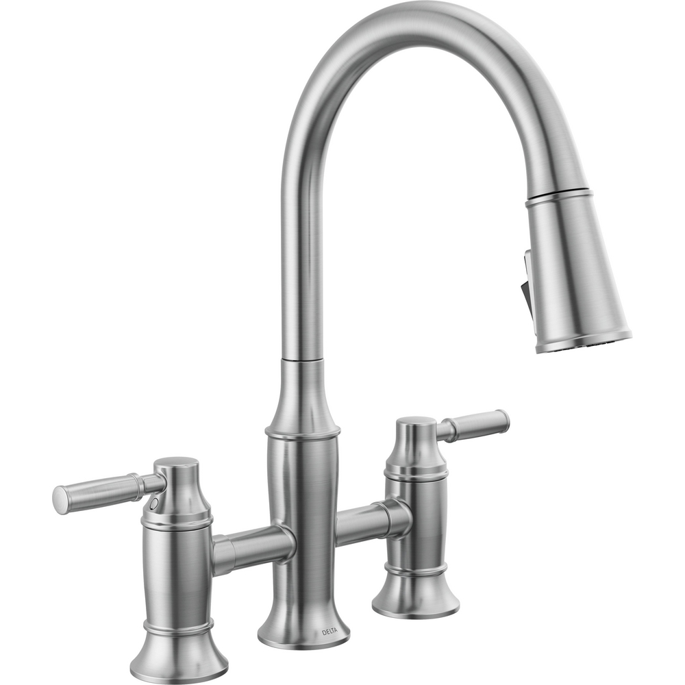 Two Handle Pull-Down Bridge Kitchen Faucet