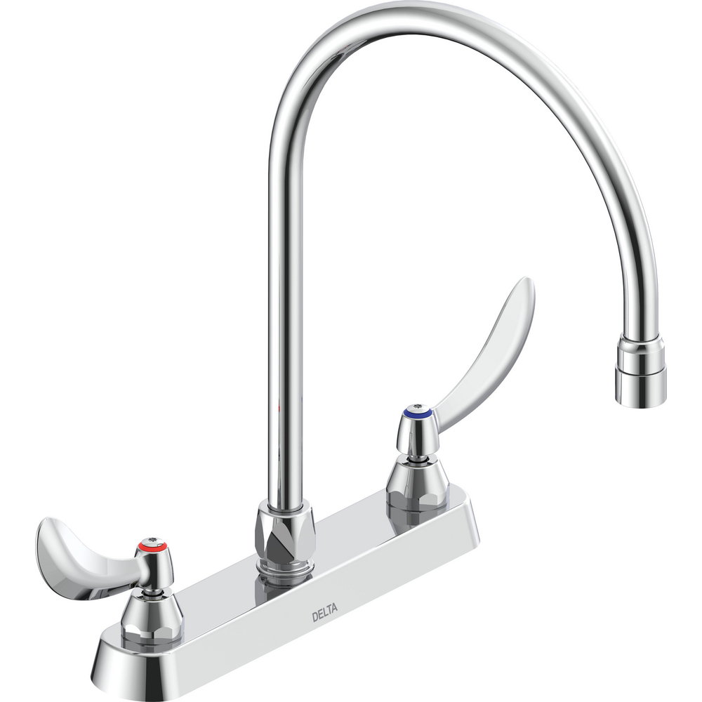 Two-Handle Deck-Mount Sink Faucet with Gooseneck Spout