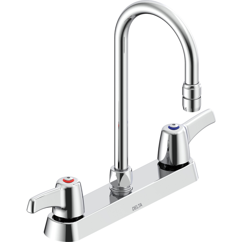 Two-Handle Deck-Mount Sink Faucet with Gooseneck Spout
