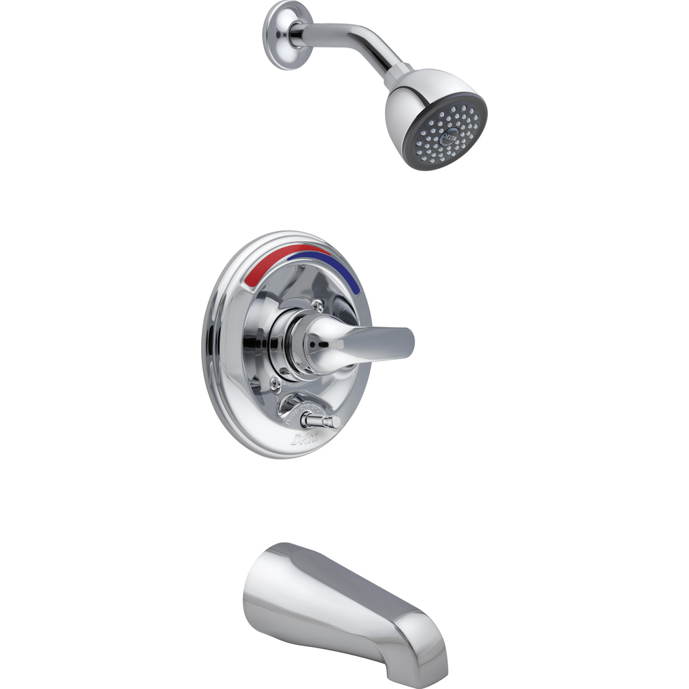 Tub and Shower Trim with Push Button Diverter and Shower Head