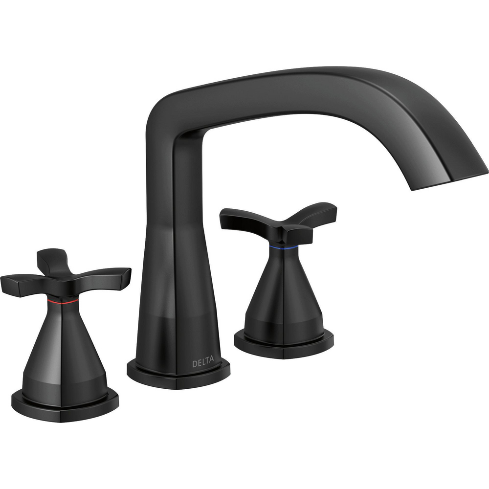 Delta T2767-BL Roman Tub Trim – Deck-Mount, Matte Black, Metal Lever Handles (No Diverter)